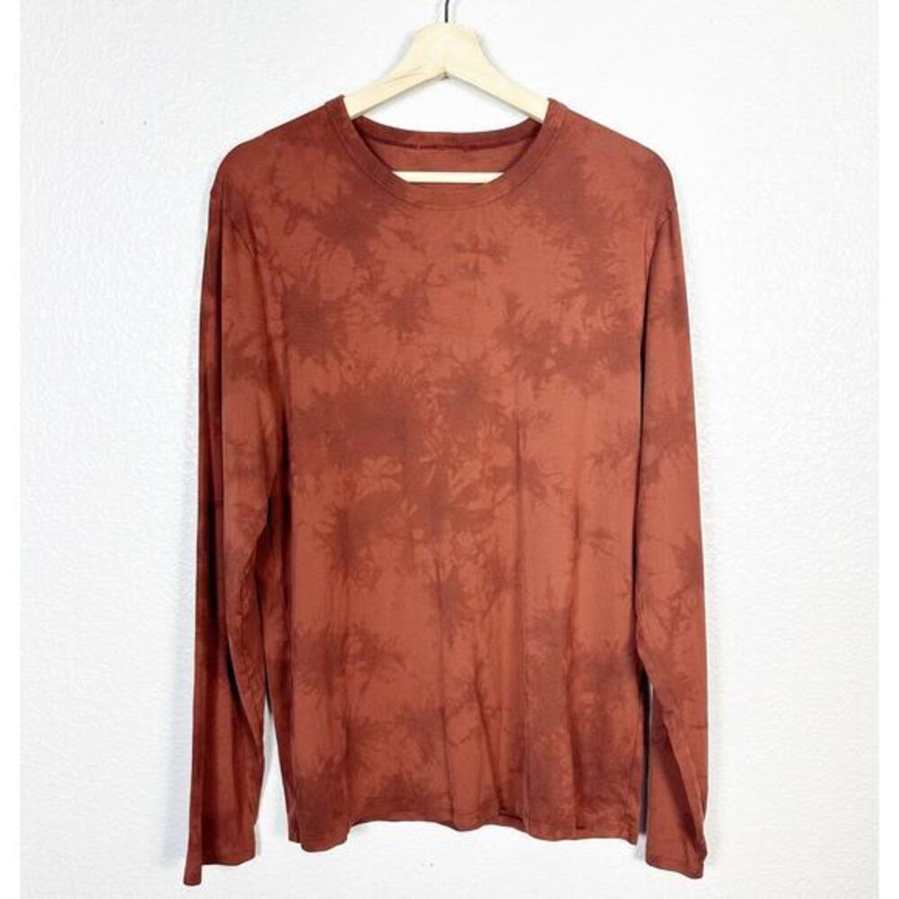 Lululemon Mens The Fundamental Long Sleeve Crew Neck Tee Shirt Orange Tie Dye L‎